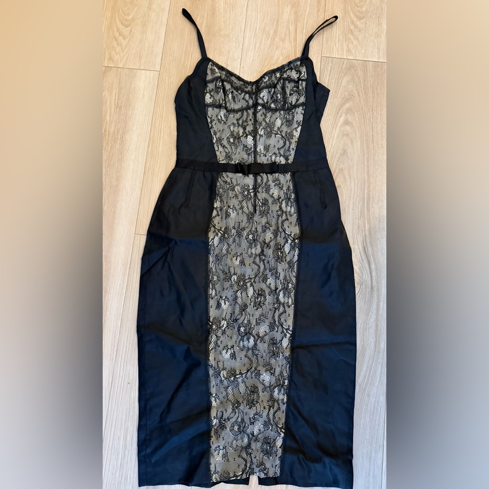 D&G Black and Cream Strapless Lace Dress